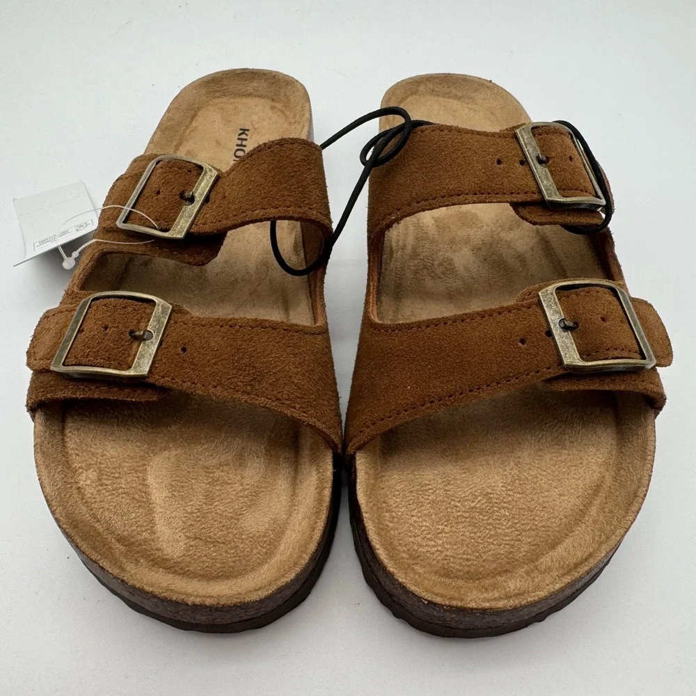 Khombu Asheville Brown Suede Double Buckle Slide Sandals Women's Size 8 NEW